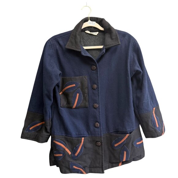 Deborah Murphy Long Sleeve Button Front Jacket Women's Blue Black Winter Chic - Picture 1 of 10